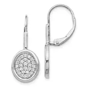 Solid 14k White Gold Simulated CZ Fancy Oval LeverbacK Earrings
