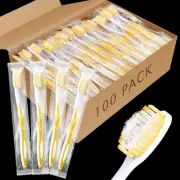 100Pcs Prepasted Disposable Toothbrushes Individually Wrapped Pre Pasted YELLOW