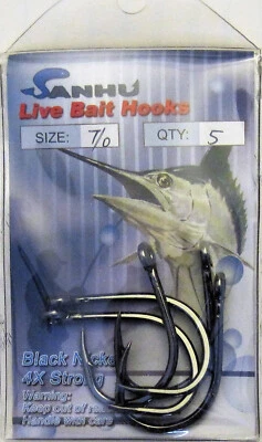 Four (4) Packs Sanhu Fishing 4X Live Bait Fish Hooks 5 Per Pack Size 7/0