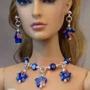 Millefiori Blue Red White Necklace Earring Jewelry Set for 16" Fashion dolls
