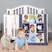 Brandream Baby Crib Bedding Sets for Boys | 4-Piece Blue Nursery Set Nautical Anchor Palm Dog Pirate Theme