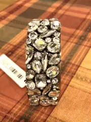 NWT ANN TAYLOR Clear FACETED ICE GLASS Brass Tone Cuff Bangle Bracelet RV $49.50
