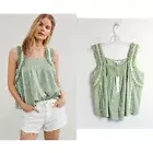 NWT House of Harlow green peasant top cottagecore blouse eyelet sage cotton new