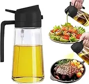 2 in 1 Oil Dispenser and Oil Sprayer, 470ml Glass Oil Dispenser Bottle Spray and Pour for Cooking, Food-Grade Oil Spray Bottle Mister Spritzer for BBQ, Air Fryer, Kitchen (Black)