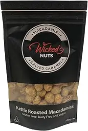Wicked Nuts - Gluten Free, Dairy Free, Vegan - Salted Caramel Kettle Roasted Macadamias by Krisp N Krunch