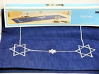 Star of David Hanukkah Table Runner 14” W x 40”L Navy fabric W/Silver Embroidery