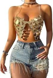 [Generic] Boho Sequins Bra Chain Gold Sequin Tassels Body Chains Outfits Bikini Rave Festival Party Beach Fashion Clubwear Accessories Jewelry for Women