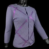在飛比找蝦皮購物優惠-義大利品牌ZHEN PAI紫色純蠶絲串珠亮片7分袖針織外套