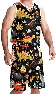 [KQNZT] Basketball Jersey, Basketball Jersey for Women, Men's Athletic Basketball Jersey, Coconut Tree Flower Dinosaur Cartoon