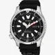 CITIZEN手錶，編號CI00015，42mm銀圓形精鋼錶殼，黑色潛水錶， 中三針顯示， 運動錶面，深黑色矽膠錶帶款_廠商直送