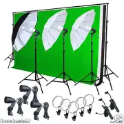 Photo Studio Lighting Photography 3 Backdrop stand Muslin Light Kit Umbrella Set