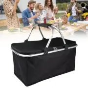 Portable Picnic Basket Foldable Insulated Outdoor Shopping Basket Black
