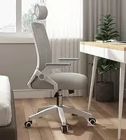 Ergonomic Office Chair - Swivel Computer Task Chair High-Back Mesh Executive Desk Chair Adjustable Headrest and Arms with Tilt Function Lumbar Support and PU Wheels White Ambitious