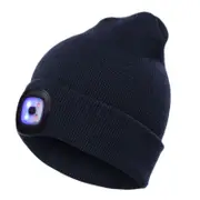 Unisex Beanie Hat with Light, USB Rechargeable LED Headlamp Beanie, Gifts for Dad Father Men Husband Warm Knitted Cap Black - Blue