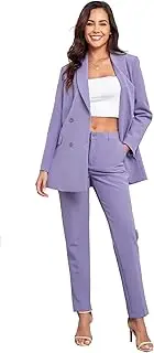 [Rescay] Women's 2 Pieces Pant Suits, Double Breasted Blazer Set, Casual Loose Long Blazer Jackets and Pant Suits with Pockets