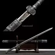 1095 Carbon Steel Chinese Jian 汉剑 Sharp Real Straight Sword Black For Display.