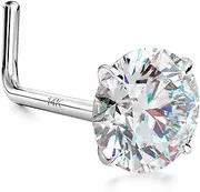 [GEMQUEEN] 14K Gold Nose Rings Studs : Solid Gold 18G 20G 22G Screw Nose Rings Simulated Diamond CZ Nose Studs Hypoallergenic Nose Piercings for Women Men