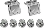 [Select Gifts] Sterling silver mother of pearl square Cufflinks Shirt Dress Studs Gift Set