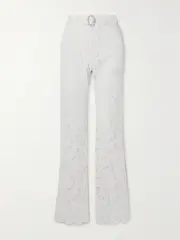 [Alessandra Rich] Alessandra Rich - Belted Crystal-embellished Cotton-blend Lace Flared Pants - White - IT40 IT 40 White