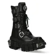 New Rock Boots WALL1473-S3 Unisex Metallic Black Leather Platform Gothic Boots