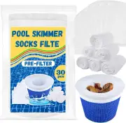 30 Pack Pool Skimmer Socks - Ultra Fine Mesh for Above & Inground Pools