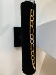 Oroton High Polish Gold Plated Open Clear Crystals 7 1/4” Bracelet Vintage New