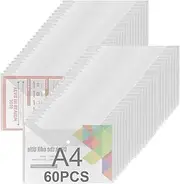 ASelected Pack of 60 Document Folders with Press Stud A4 Document Bag Transparent Transparent Document Folder A4 Press Stud for Organiser Documents