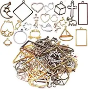 100G(50~70Piece) Open Bezel Pendants Charms Resin Molds Open Back Bezel Charms Blanks Frame Pendant Hollow Bezel Charms for Earrings Necklace Bracelet DIY Crafts Making Supplies, Metal
