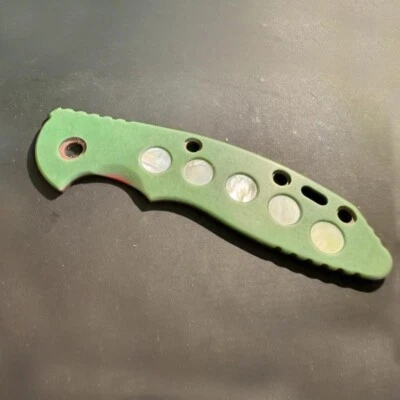 Green Micarta inlaid with Fritillaria pieces Scale for Rick Hinderer XM18 3.5”