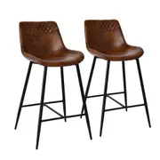 Lando Bar Stool (Set of 2) - Brown PU Leather with Black Leg