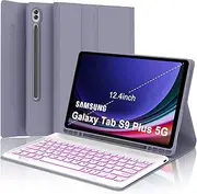 Keyboard Case for Samsung Galaxy Tab S9+ Plus 12.4 inch - Galaxy Tab S10+ Case with Keyboard and Backlit, Magnetic Detachable, Bluetooth Connection, Auto Sleep/Wake Up Smart Case (Purple/Grey)