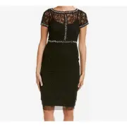 Aidan Mattox Black Ivory Illusion Beaded Cocktail Party Dress NWT 10