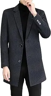 [Gsywaipei] Men's Solid Color Trench Overcoat Winter Classic Casual Slim Fit Pea Coat Notched Single Breasted Long Peacoat