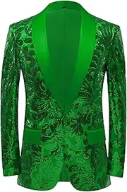 [JEShifangjiusu] Light For Men Broken Tuxedo Suit Collar Suit 1 Button In One Row Fashion Suit Jacket Long Sleeve Sports Jacket, Green, L