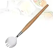 MAGICLULU Stainless Steel Salad Fork Wooden Handle Fork Reusable Cutlery Set Multifunctional Serving Utensils