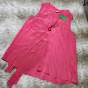 Lilly Pulitzer Raleigh Silk Top Kissy Pink Womens Size Mediu Tie Front Button Up