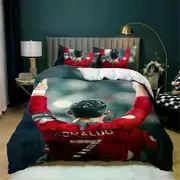 v1090 Bed Sheets -Piece Duvet Cover Ronaldo Ootball Star Printed Boys and Girls Bedding Set, Soft and Breathable Quilt Cover, Single Size Gift 3-Piece