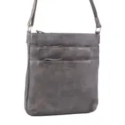 Milleni Ladies Nappa Leather Zip Closure Cross Body Bag Travel - Slate