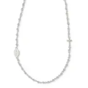 Sterling Silver Polished Religious with 1.5in ext. Rosary Necklace 15"
