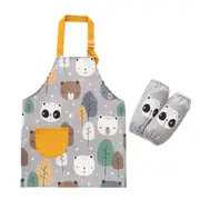 Waterproof Panda Kids Painting Apron, Toddler Art Smock Children Apron for Painting, Cooking, Baking, Grey, Medium