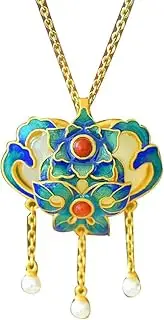 [KONGKNUANK] Necklaces For Women Jade pendant S925 Silver Gold-Plated Natural Hetian Jade Enameled Tassel Necklace Pendant for Women Yoga Genuine