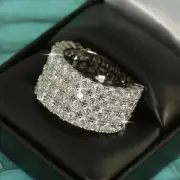 4 Row Eternity Men's Wedding Ring 3 Ct Natural Moissanite 14K White Gold Plated