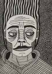 ACEO Original Ink Drawing Portrait Outsider Abstract Surrealism Art Signed
