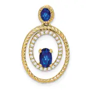 14K Yellow Gold Sapphire and Real Diamond Oval Pendant