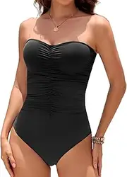 [Holipick] Women Strapless One Piece Swimsuits Tummy Control Bandeau Tube Top Bathing Suits Slimming Swimwear