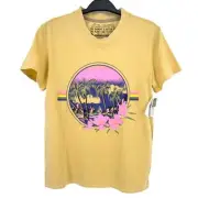 Volcom Lock It Up Retro Hawaiian Print T-Shirt Size XS Gold Yellow