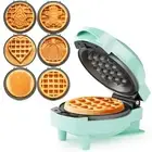 4" Mini Waffle Maker, 6 in 1 Waffle Iron, Waffle Maker with 6PC Removable Pla...
