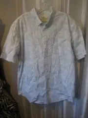 St John's Bay Men's Leaf Print Light Blue & White Hawaiian Shirt Sz XL NWWT