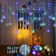 96LED Snowflake Fairy String Lights Curtain Window 8 Modes Christmas Party Decor