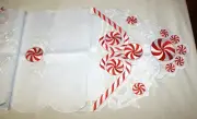 Embroidered Table Runner Topper Christmas Peppermint Candy Cane 68"x13" Cut Work